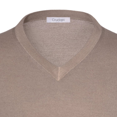 Cruciani Cashmere and Silk V - Neck Sweater in Caramel Brown - SARTALE