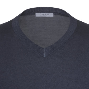 Cruciani Cashmere and Silk V - Neck Sweater in Suit Blue - SARTALE