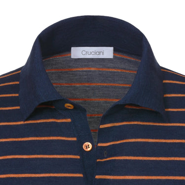 Cruciani Striped Silk and Linen - Blend Polo Shirt in Blue and Orange - SARTALE