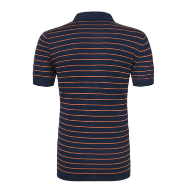 Cruciani Striped Silk and Linen - Blend Polo Shirt in Blue and Orange - SARTALE