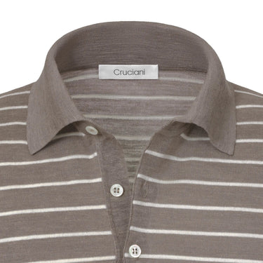 Cruciani Striped Silk and Linen - Blend Polo Shirt in Light Brown - SARTALE