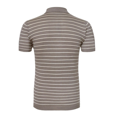 Cruciani Striped Silk and Linen - Blend Polo Shirt in Light Brown - SARTALE