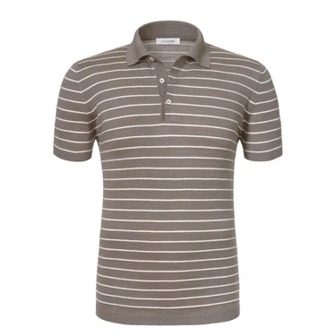 Cruciani Striped Silk and Linen - Blend Polo Shirt in Light Brown - SARTALE