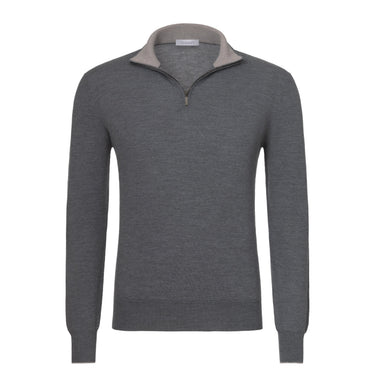 Cruciani Wool Half - Zip Sweater in Steel Grey Melange - SARTALE