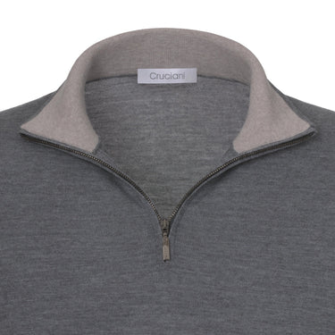 Cruciani Wool Half - Zip Sweater in Steel Grey Melange - SARTALE