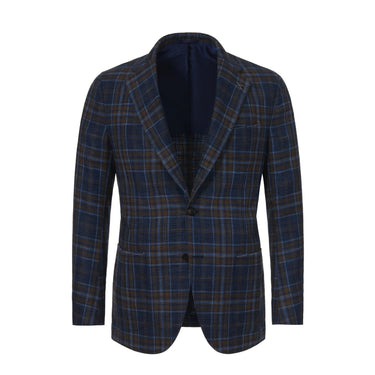 De Petrillo Single - Breasted Glencheck Wool - Blend Jacket in Brown and Blue - SARTALE