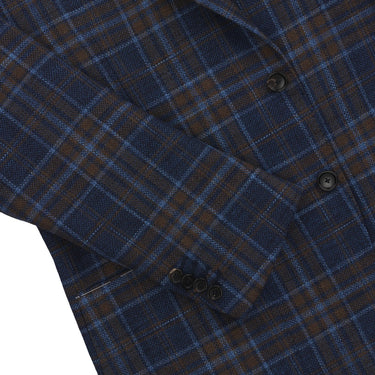 De Petrillo Single - Breasted Glencheck Wool - Blend Jacket in Brown and Blue - SARTALE