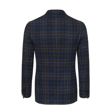 De Petrillo Single - Breasted Glencheck Wool - Blend Jacket in Brown and Blue - SARTALE