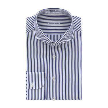 Emanuele Maffeis Striped Blue and White Shirt with Shark Collar - SARTALE