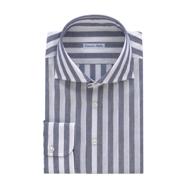 Emanuele Maffeis Striped Cotton - Linen Blend Shirt in White and Blue - SARTALE