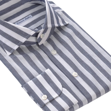 Emanuele Maffeis Striped Cotton - Linen Blend Shirt in White and Blue - SARTALE