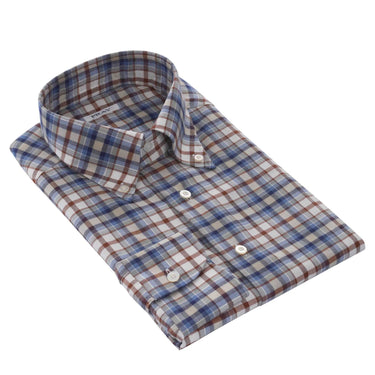 Fray Button Down Shirt in Blue and Brown - SARTALE