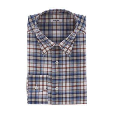 Fray Button Down Shirt in Blue and Brown - SARTALE