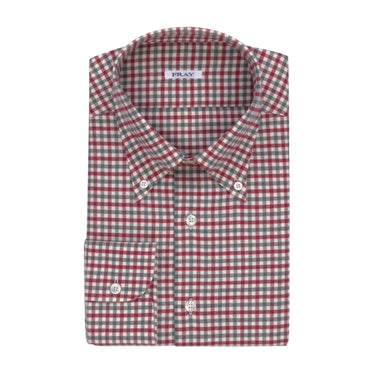 Fray Gingham - Check Cotton Shirt in Grey and Cherry Red - SARTALE