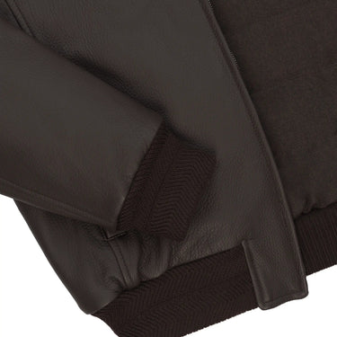 Kired Reversible Leather Bomber Jacket in Dark Brown - SARTALE
