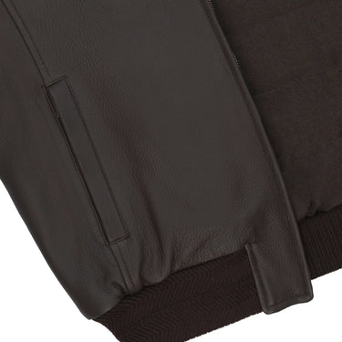 Kired Reversible Leather Bomber Jacket in Dark Brown - SARTALE