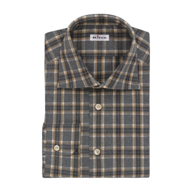 Kiton Plaid Cotton Shirt in Caramel Brown and Grey Multicolor - SARTALE