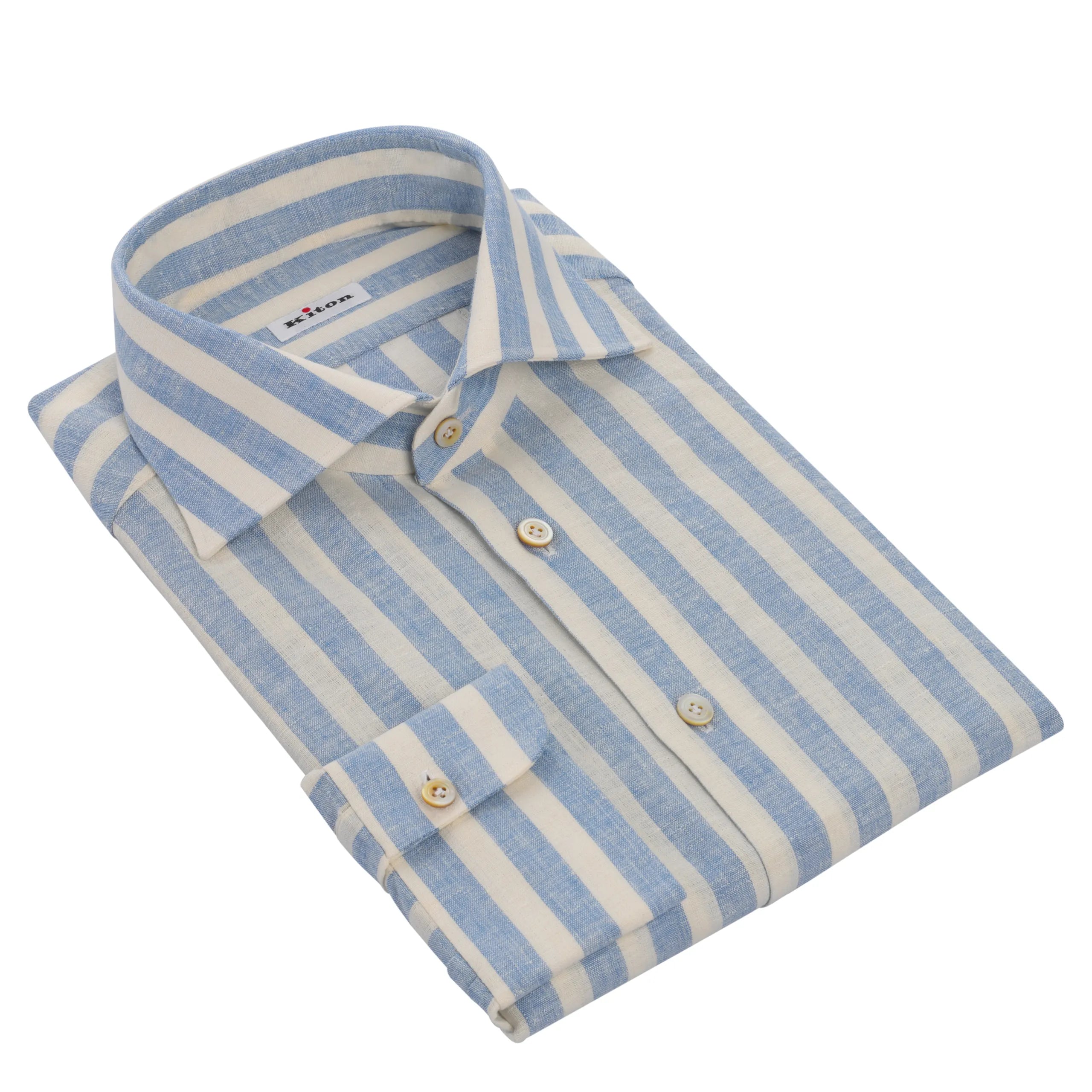 Kiton | Striped Stretch-Linen Shirt in Light Blue and White Kiton | Striped Stretch-Linen Shirt in Light Blue and White