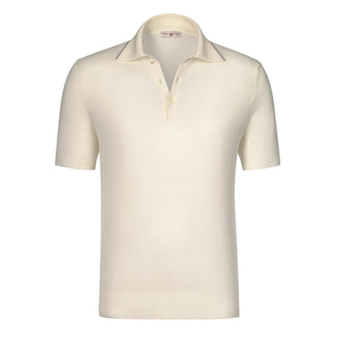 Luciano Barbera Wool Polo Shirt in White with Brown - SARTALE