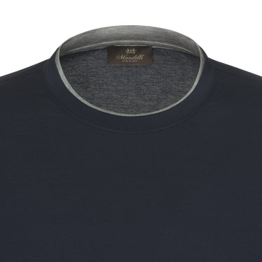 Mandelli Cotton T - Shirt in Blue with a Grey Stripe - SARTALE