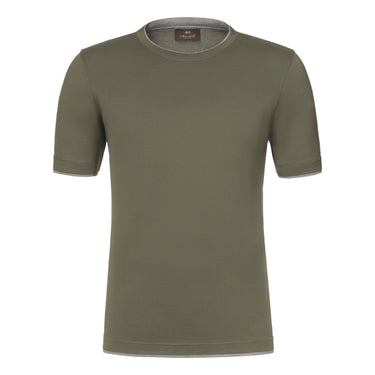 Mandelli Cotton T - Shirt in Green with a Grey Stripe - SARTALE