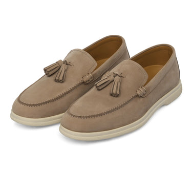 Mandelli Suede Tassel Loafer in Beige - SARTALE
