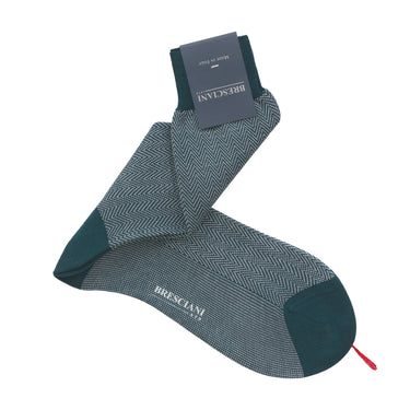 Dotted Zig-Zag Cotton Socks in Forest Green