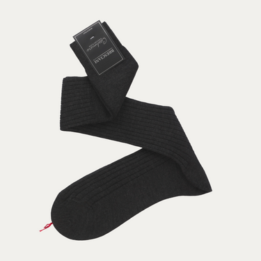 Ribbed Cashmere and Silk-Blend Long Socks in Dark Grey
