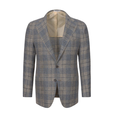 Orazio Luciano Linen - Wool Plaid Jacket in Blue and Brown - SARTALE