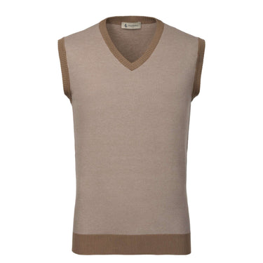 Piacenza Cashmere All - Over Monogram V - Neck Cotton Gilet in Light Brown - SARTALE