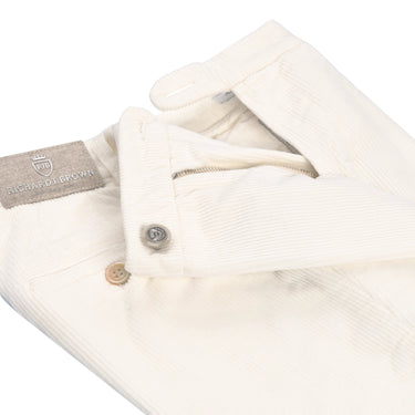 Richard J. Brown Slim - Fit Corduroy Cotton Trousers in Cream - SARTALE