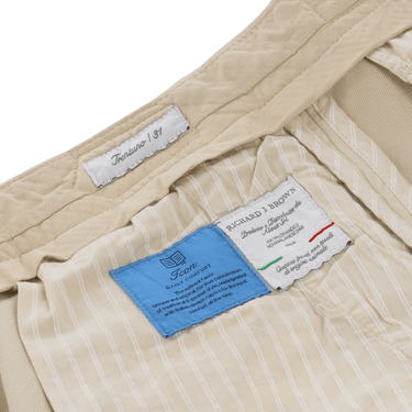 Richard J. Brown Slim - Fit Stretch - Cotton Trousers with Buckle Waist Adjusters in Cream - SARTALE