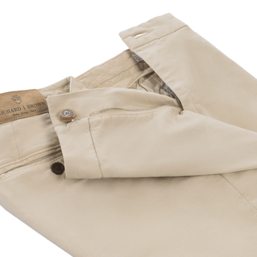 Richard J. Brown Slim - Fit Stretch - Cotton Trousers with Buckle Waist Adjusters in Cream - SARTALE