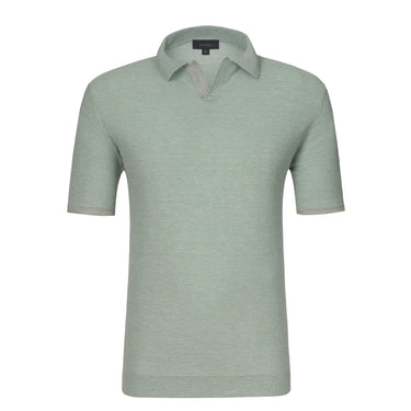 Sease V - Neck Linen and Cotton - Blend Polo Shirt in Crystal Water - SARTALE