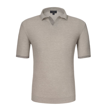 Sease V - Neck Linen and Cotton - Blend Polo Shirt in Pearl Grey - SARTALE