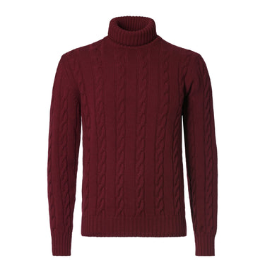 Luciano Barbera Turtleneck Cable-Knit Wool, Silk and Cashmere-Blend Sweater in Burgundy - SARTALE