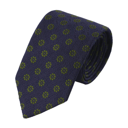 Woven Silk Dark Blue Tie with Floral Pattern