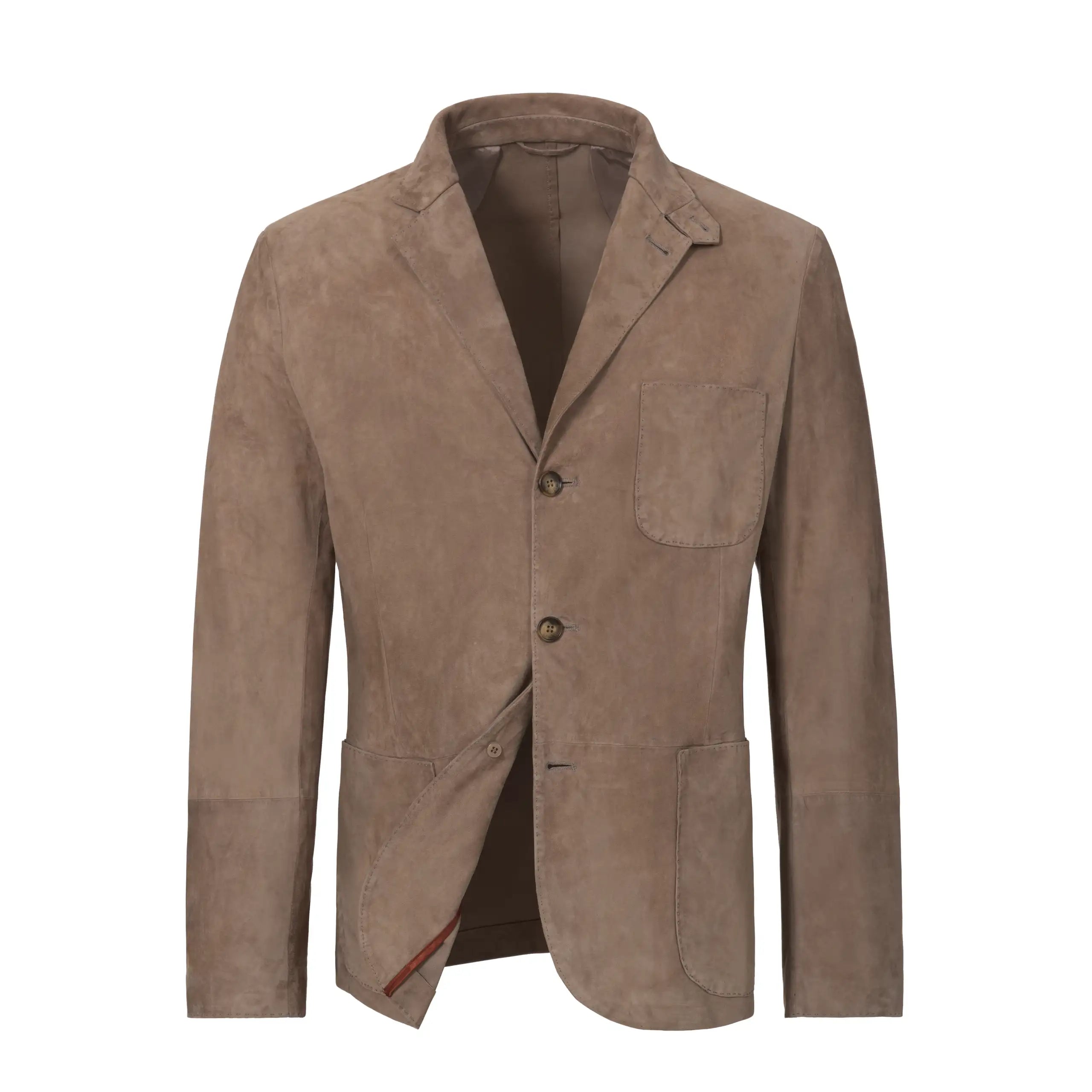 Suede Leather Blazer in Taupe
