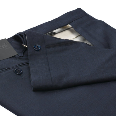 Marco Pescarolo Slim-Fit Virgin Wool Trousers with Buckle Waist Adjusters in Dark Blue - SARTALE