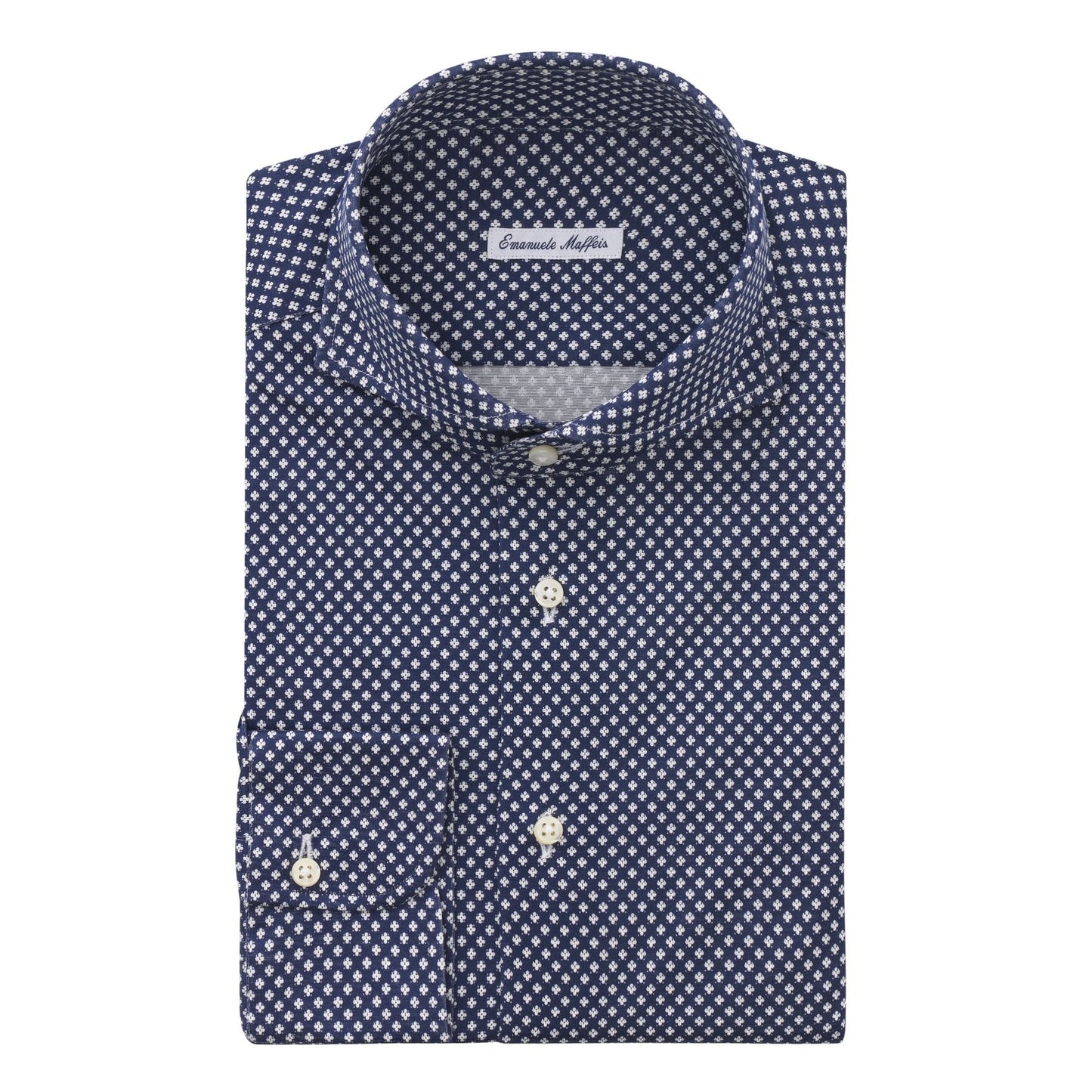 Emanuele Maffeis Jersey-Cotton Dark Blue Shirt with Flower Print - SARTALE