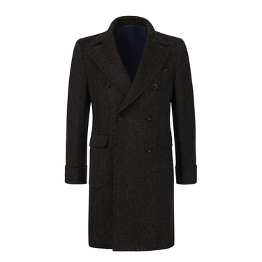 De Petrillo Double-Breasted Herringbone Wool and Alpaca-Blend Coat in Dark Brown. Exclusively Made for Sartale - SARTALE