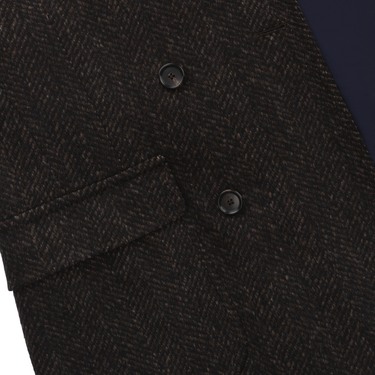 De Petrillo Double-Breasted Herringbone Wool and Alpaca-Blend Coat in Dark Brown. Exclusively Made for Sartale - SARTALE