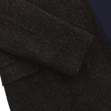 De Petrillo Double-Breasted Herringbone Wool and Alpaca-Blend Coat in Dark Brown. Exclusively Made for Sartale - SARTALE