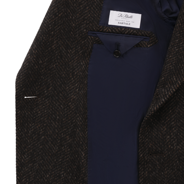 De Petrillo Double-Breasted Herringbone Wool and Alpaca-Blend Coat in Dark Brown. Exclusively Made for Sartale - SARTALE