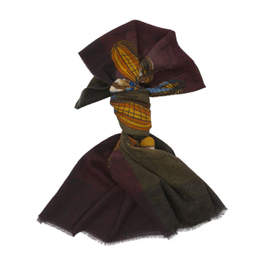 Bontoni Fringed Cashmere Scarf with Ballon Print in Burgundy - SARTALE