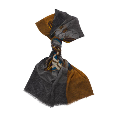 Bontoni Fringed Cashmere Scarf with Ballon Print in Brown - SARTALE
