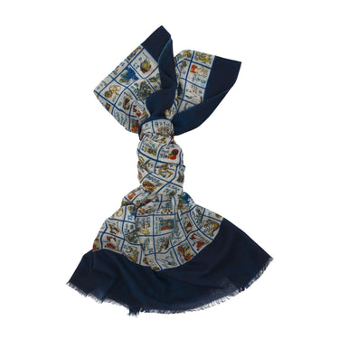 Bontoni Fringed Printed Cashmere Scarf in Blue - SARTALE