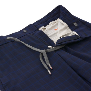 Marco Pescarolo Slim-Fit Virgin Wool Checked Drawstring Trousers in Dark Blue - SARTALE