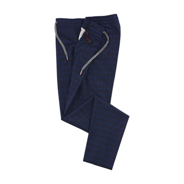Marco Pescarolo Slim-Fit Virgin Wool Checked Drawstring Trousers in Dark Blue - SARTALE