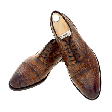 Bontoni "Cipriani" Five-Eyelet Crocodile Oxford with Hand-Stitched Cap Toe - SARTALE